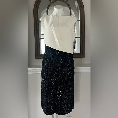 St. John  Colorblock Tuxedo Bodice Dress w/Sequin Ribbed Knit, Size 10 NWT $1395