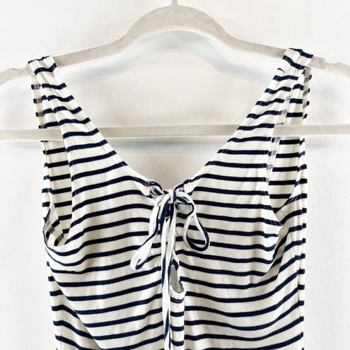 Lovers + Friends  Allie Tank Top Striped Lace Up Bodysuit Navy Blue White Small