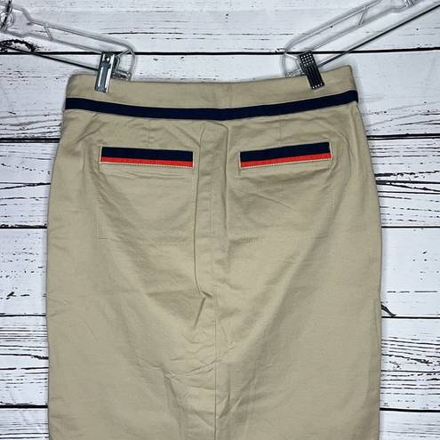 Tommy Hilfiger  NWT 0 Tan - Navy Blue & Red Stripe Cotton Straight Pencil Skirt