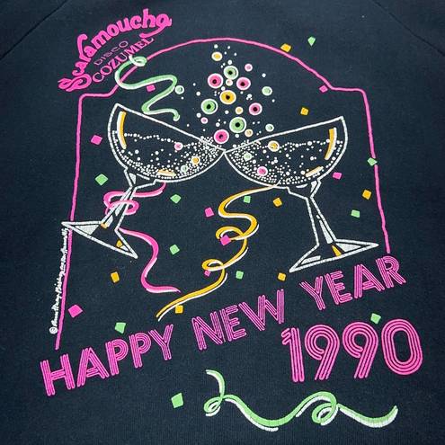 Fruit of the Loom Vintage 1990 Womens Size L New Years Cut Off Sweatshirt Top Scaramoucho Disco