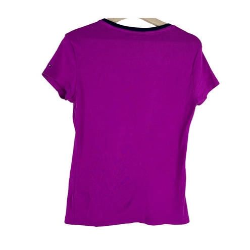 Tommy Hilfiger  T-Shirt Womens Size L Purple Brand Print Logo Round Neck Knit