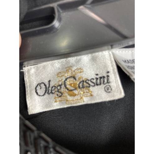 Oleg Cassini Vintage  Beaded Silk Blouse Womens  14 Black Tie Waist Dolman Sleeve