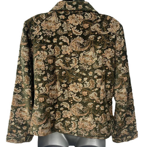 Dress Barn Vintage  Blazer Tapestry Green Tan Floral Jacket Women's Size 12