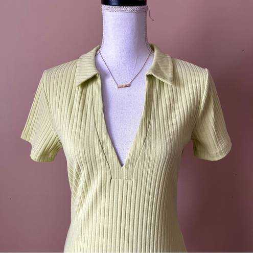 West of Melrose  | Yellow Ribbed Body Con Mini Dress Sz L