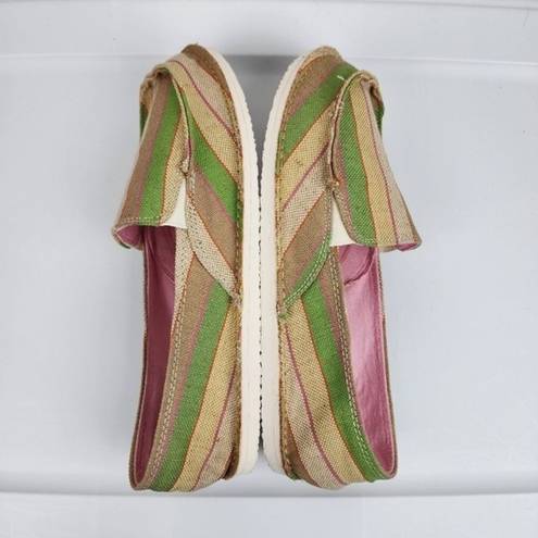 mix no. 6  Size 10 Lightweight Slip-on Comfort Shoes Green Beige Striped Canvas