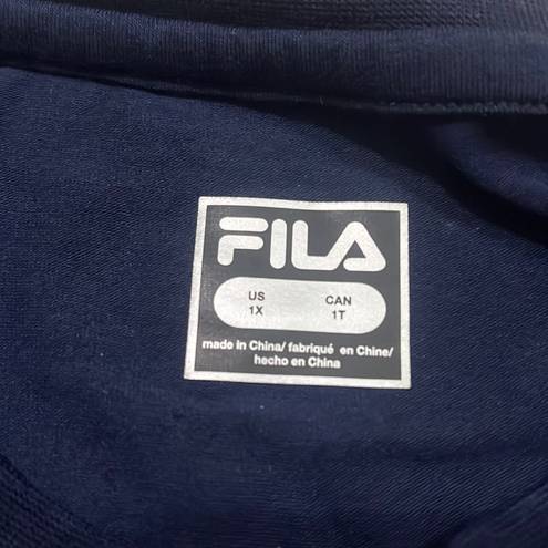 FILA Women’s Shirt Cropped Tee Boyfriend Boxy Fit 1X Navy Blue Silver Foil Logo