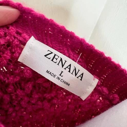 Zenana Outfitters Cardigan LARGE Pink Popcorn Knit Open Front Barbiecore Winter Minimalist