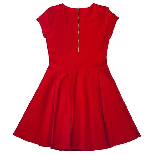 Parker  Tara Red Flared Pleated Skirt Stretch Mini Dress M