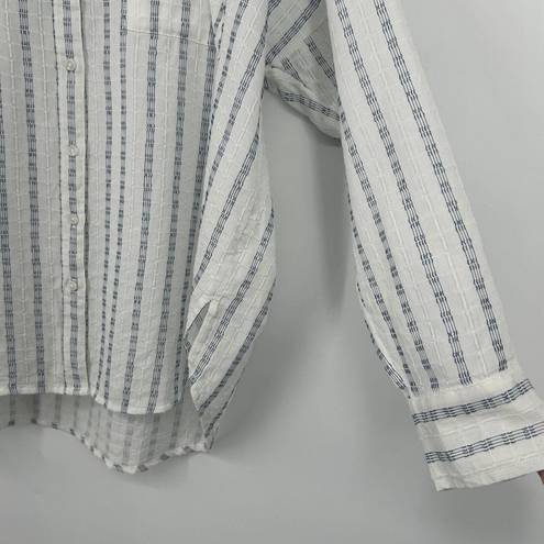 Lou & grey  Oversized Beachy Button Up Shirt White Blue Embroidered Stripe Sz M