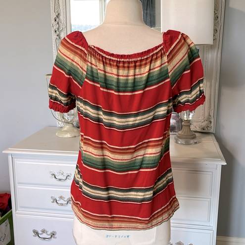 CHAPS  Top Cotton Shirt Womens Medium Red Green Beige Earthy Flowy