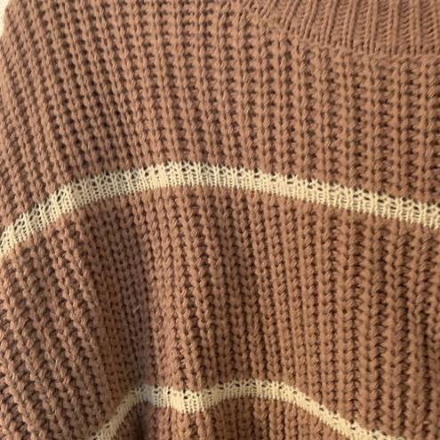 The Moon  & madison Womens Sweater sz M Brown Striped Tight Knit Hem Crew Pullover