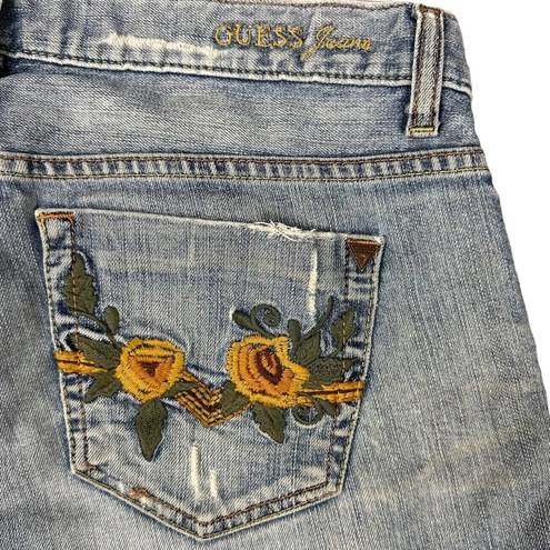 Guess  Y2K Cutoff Jean Shorts 30 Embroidered Flowers Vintage Distressed Logo