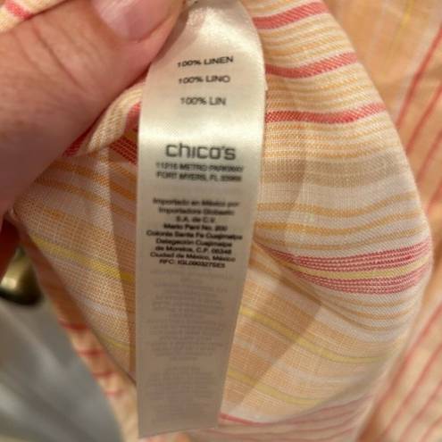  No Iron Bias Striped Linen Button Down Shirt Chico's 1 US 8/10