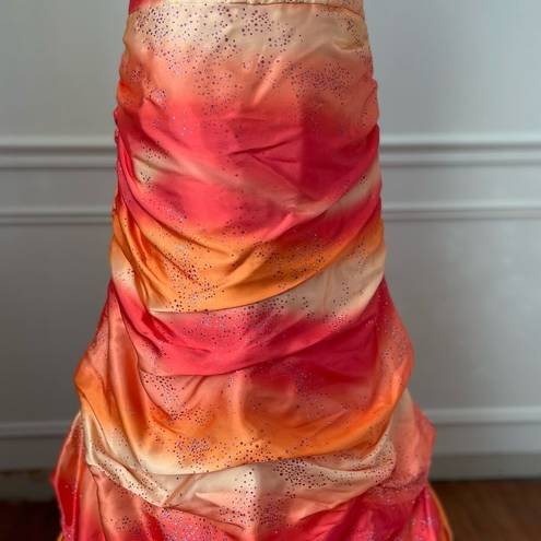 Jump Vintage Y2K  Orange Sherbert Ombre Strapless Ruched Gown Formal Dress 3 4