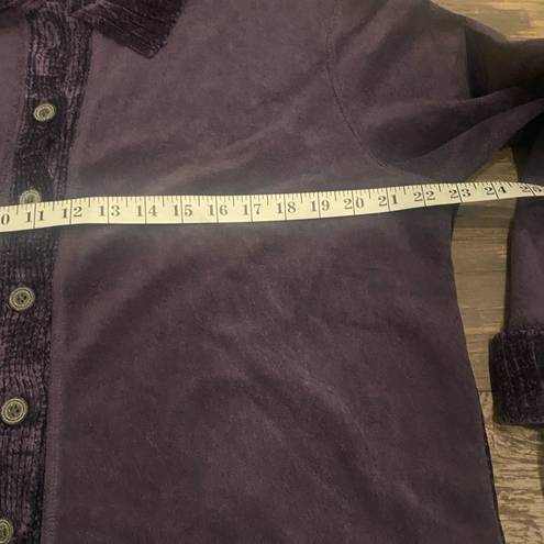 J.Jill  Button Cardigan Fleece w/velour Back/Trim Women’s Large Dark Purple Plum