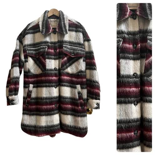 We The Free Free People  Vienna Fuzzy Wool Blend Plaid Shirt Jacket Size Medium