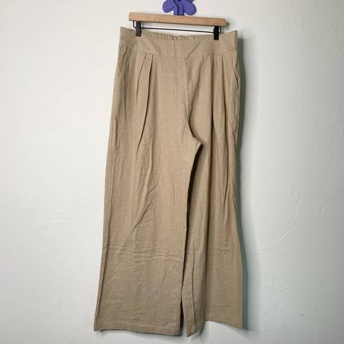 Abercrombie & Fitch Large Linen Ultra Wide Leg Pants Beige Tan Sand Elastic