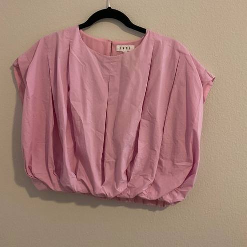 THML - Pink bubble crop top puff sleeve