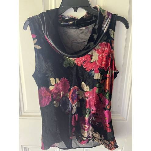 Natori  NEW Winter Peony-V Cowl Neck Sleeveless Blouse Velvet Size Medium Womens