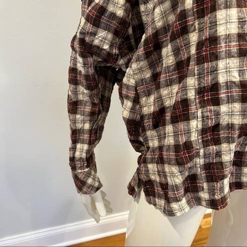 Wishful Thinking  Button Down Flannel in Brown & Red