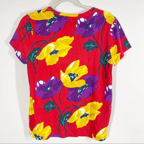 Draper James  Women's Red Floral T-Shirt‎ Sz Small Bold Bright Preppy