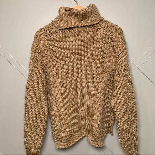 FOR THE REPUBLIC  Brown Chunky Cable Knit Turtleneck Sweater Size Large