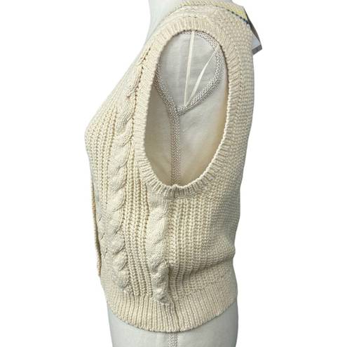 American Eagle Size M Sweater Vest Cream Button Up Cable Knit Academia NEW