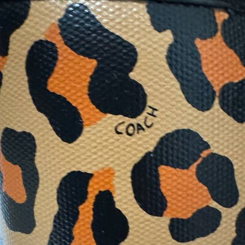 Coach  Tristee Leopard Animal Print Lace Up Knee High Rubber Rain Boots Size 7B