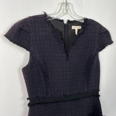 Rebecca Taylor Deep Purple Tiered Tweed Knit Fit & Flare Cap Sleeve Dress 6