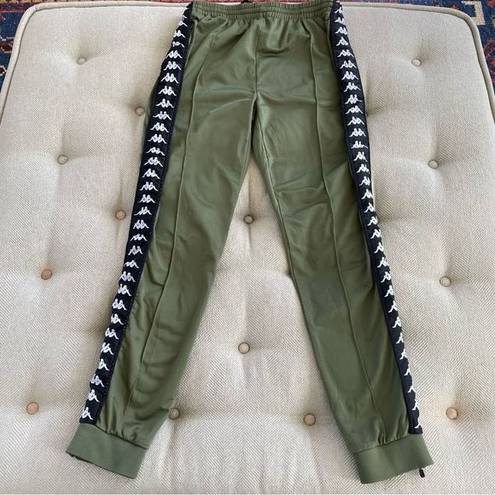 Kappa Army Green Logo Stripe Soft Shell Jogger Track Pants Zip Ankle XL