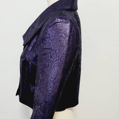 Tracy Reese  NY purple metallic jacquard laquer cropped blazer size medium