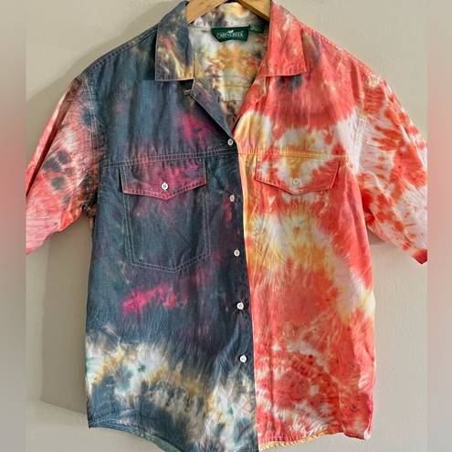 Cabin creek VINTAGE  tie dye button front pocket shirt boho casual beach