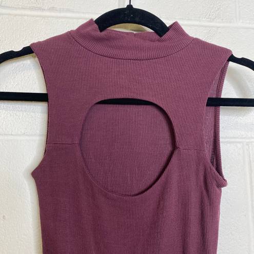 Missguided Burgundy Sleeveless High Neck Cut Out Chest Bodysuit Size 2