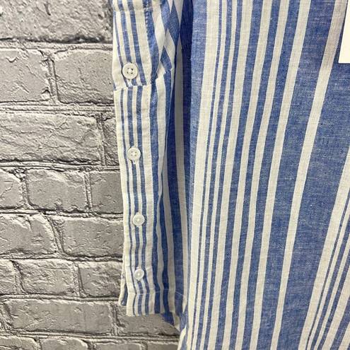 Beach Lunch Lounge Blue Striped Linen Blend Sleeveless Top Size XS