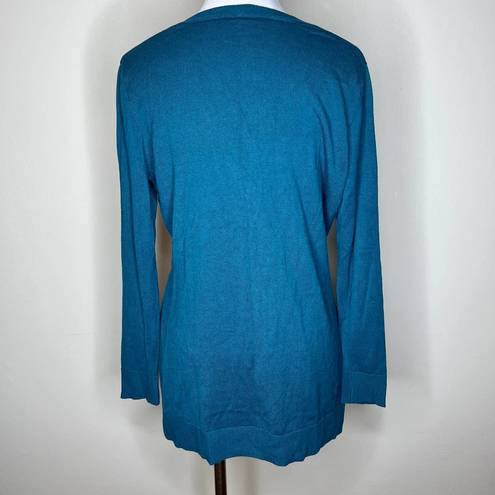 Isaac Mizrahi  Live Sweater MEDIUM Teal Cardigan Button Front V-Neck Knit Cotton