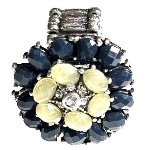 Style & Co NEW Crystal & Glass Stone FLOWER RING 1-1/8” Silver Stretch Blue Yellow Gems