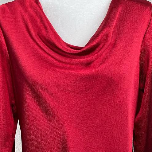 Natori  Solid Red Long Sleeve Draped Cowl Neck Textured Top Women’s Size Medium