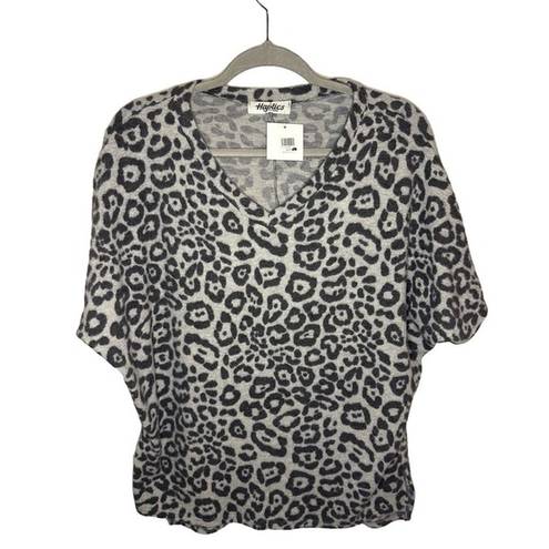 Harper Haptics by Holly  V-Neck Leopard Print Short Sleeve Gray Soft Tee Shirt