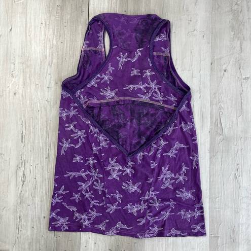 Diesel  Purple Floral Sleeveless Open Racer Back Shimmer Lined Tank Top