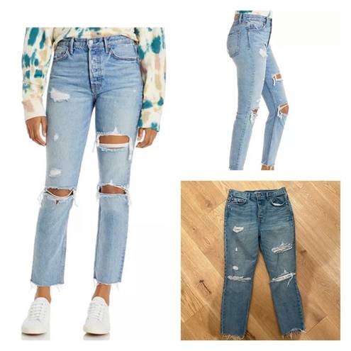 GRLFRND  Karolina Cotton Ripped Straight Jeans in A Little More Love size 30