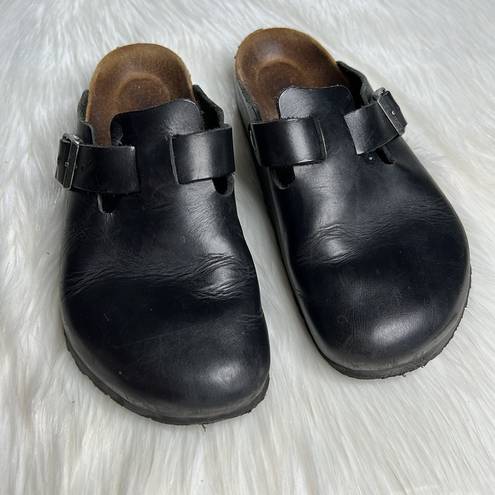 Birkenstock Black Leather Boston Clogs