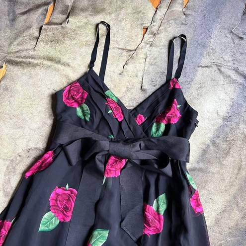 Betsey Johnson  Black And Pink Floral Rose Print Slip Dress