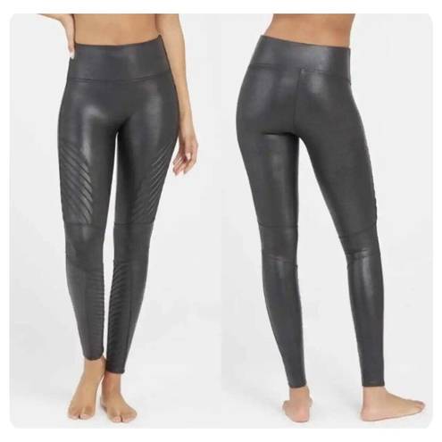 Spanx  $119 Moto Faux Leather Metallic Stretch Pull On Leggings Pants Size Medium