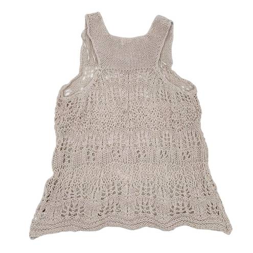 Saint Tropez West  Boho Linen Cotton Open Knit Crochet Tank Top Beige Size Small