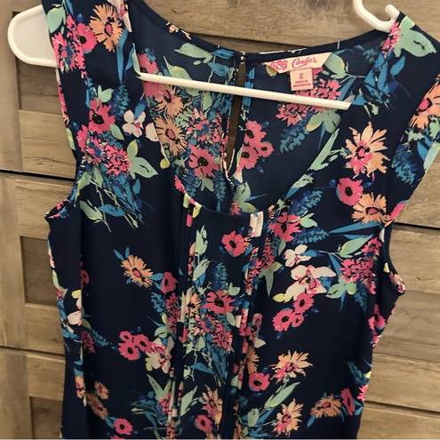 Candie's Candie’s “Spring Bouquet Blue” Pintuck Floral Sleeveless Blouse Size SMALL NWOT