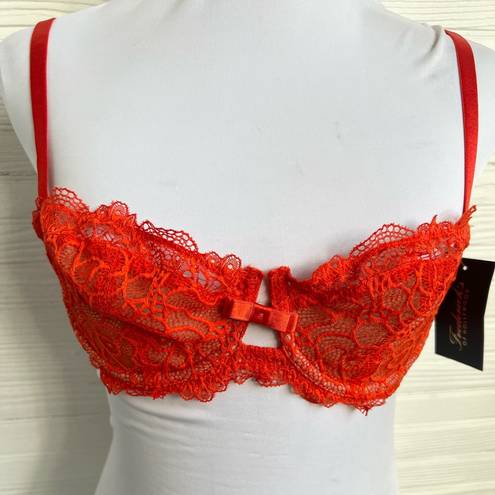 Frederick's of Hollywood  Lace Balconette Bra 36B Adjustable Straps Bow Accent