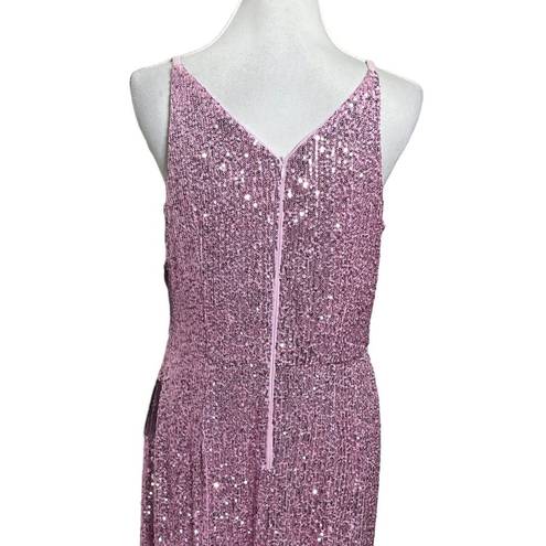 Donna Morgan  Sequin V Neck Spaghetti Strap Midi Dress with High Slit Size 14 New