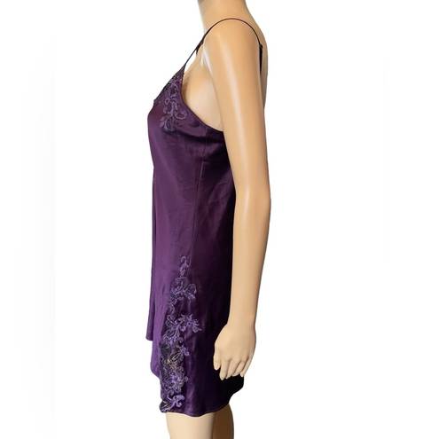 Natori  Purple Silky Satin Luxury Floral Lace Lingerie Mini Slip Chemise Dress