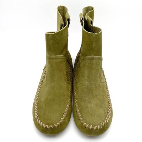 Anthropologie NEW  Latigo Olive Green Suede Moccasin Boho Bootie Women’s Size 10