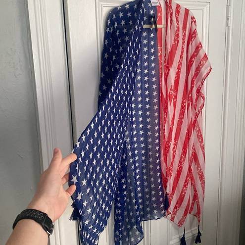 NWT American Flag Stars & Stripes Lightweight Kimono Vest Waterfall Cardigan Size undefined